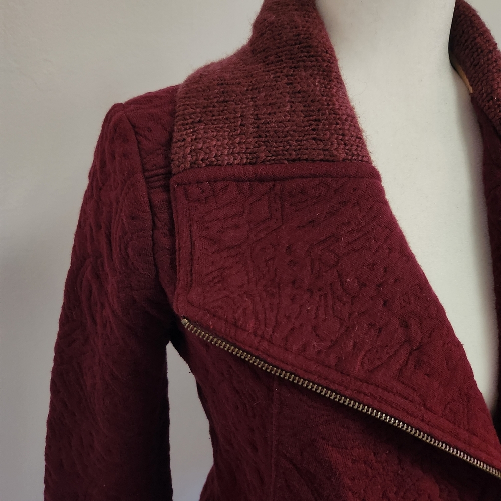 Anthropologie Moto Sweater Jacket in Burgundy Paisley Jacquard Print - Picture 10 of 12
